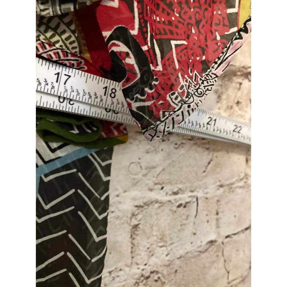 Pinkerton Dress Womens Medium Silk Ruffle Retro Geometric Lightweight Semi Sheer - Picture 9 of 14